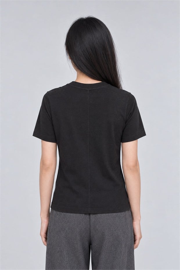 Nakış İşlemeli T-Shirt Siyah