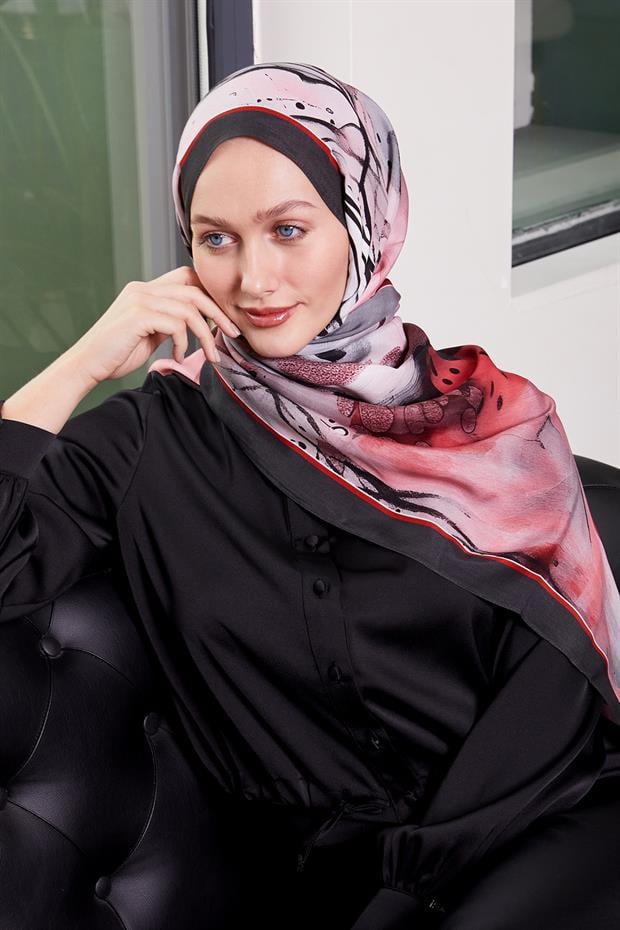 Nar Çiçeği Ebruli Desen Royal Şal