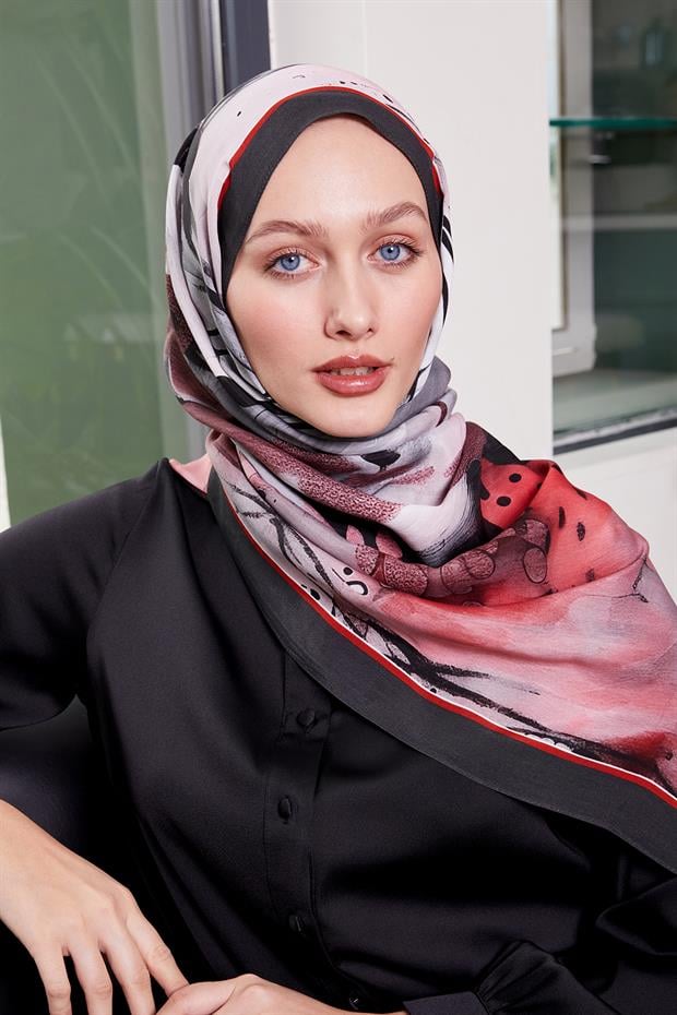 Nar Çiçeği Ebruli Desen Royal Şal