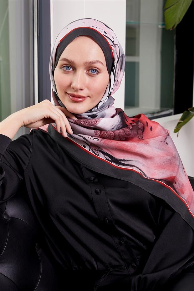 Nar Çiçeği Ebruli Desen Royal Şal