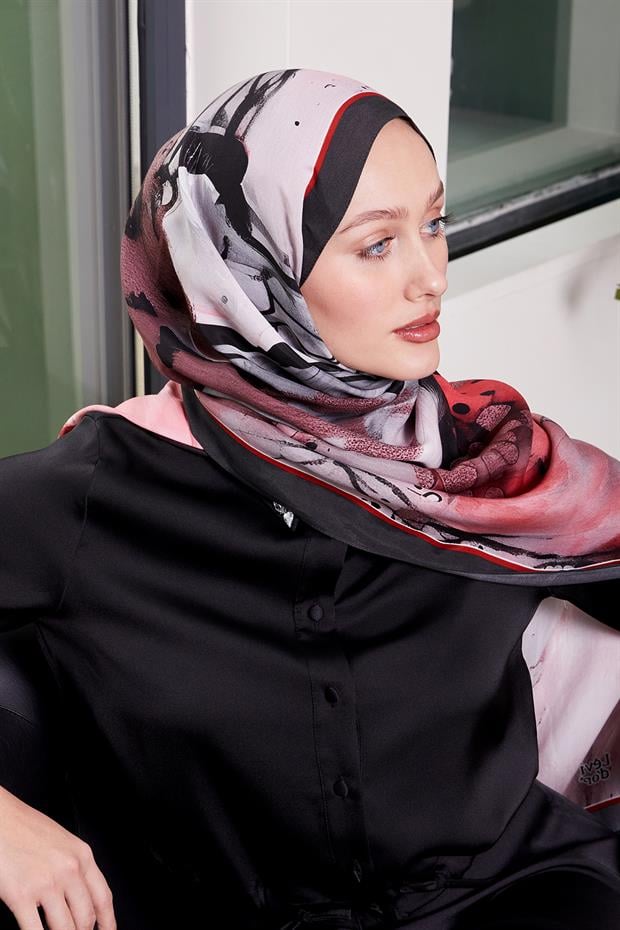 Nar Çiçeği Ebruli Desen Royal Şal