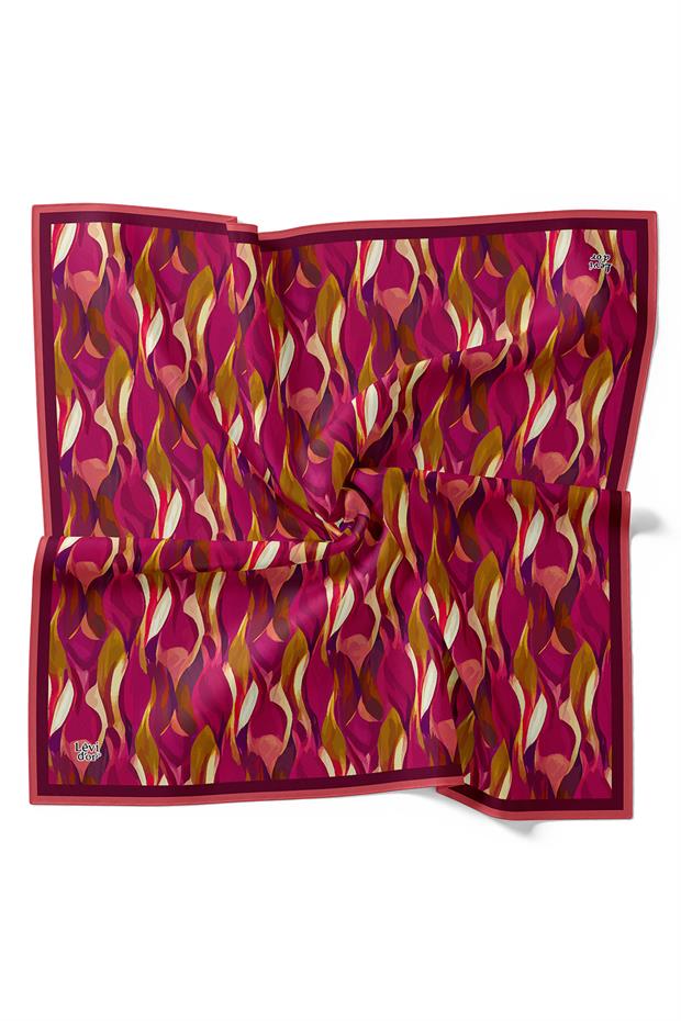 Nar Çiçeği Ebruli Desen Twill İpek Eşarp