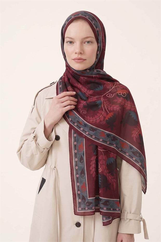 Nar Desenli Royal Şal Bordo