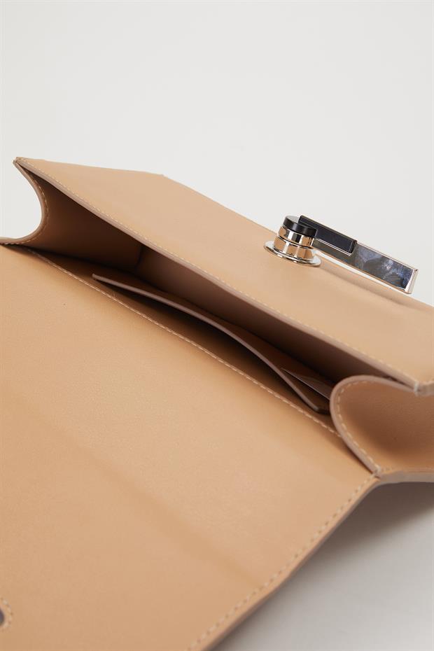Nude Çevirmeli Kilitli Omuz Çantası