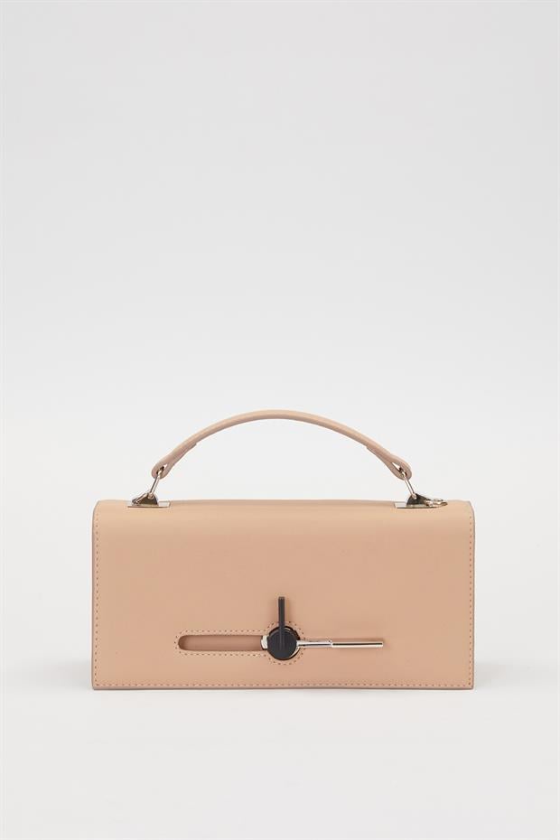 Nude Çevirmeli Kilitli Omuz Çantası