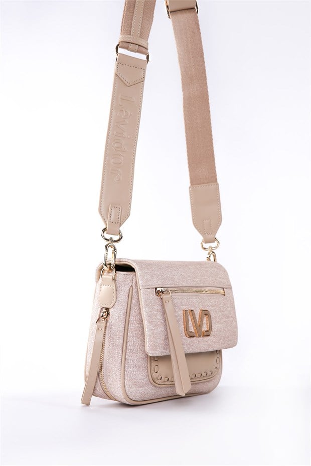 Ön Fermuarlı Omuz Çantası Camel