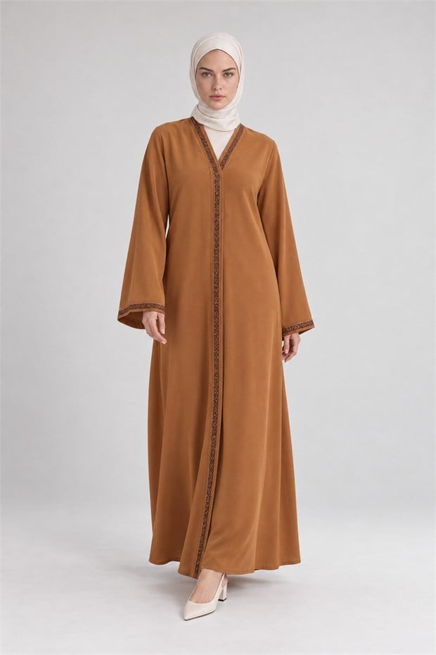 Önü Taşlı Ferace Camel