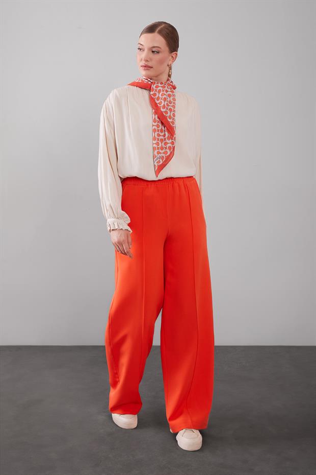 Oranj Beli Lastikli Nervür Dikişli Pantolon