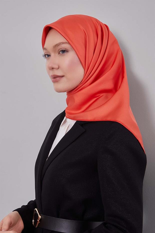 Oranj Düz Renk Trend Twill Eşarp