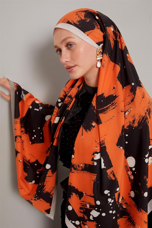 Oranj Fırça İzi Desenli Elegance Şal