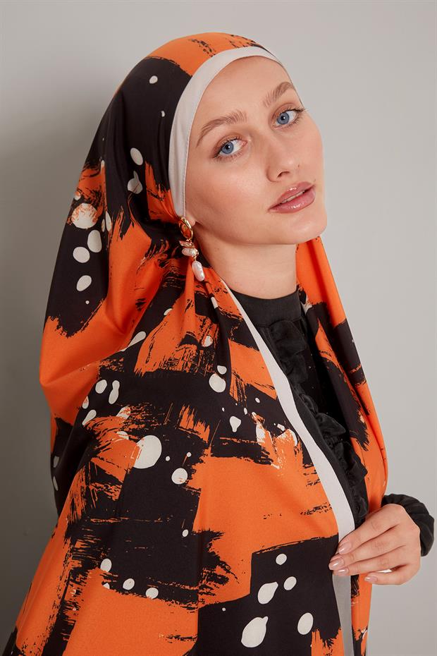 Oranj Fırça İzi Desenli Elegance Şal