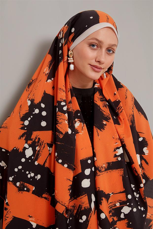 Oranj Fırça İzi Desenli Elegance Şal