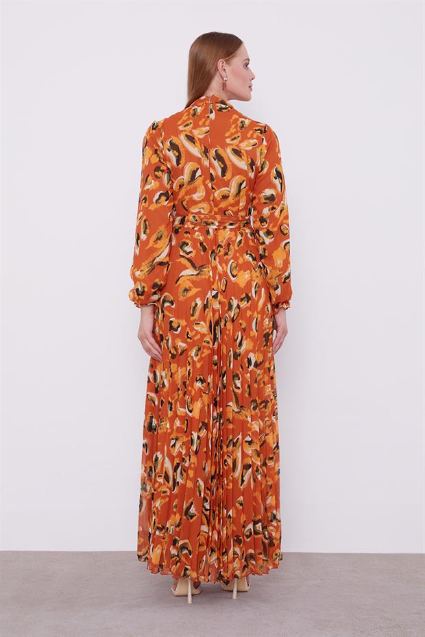 Oranj Fırfır Kol Detaylı Elbise