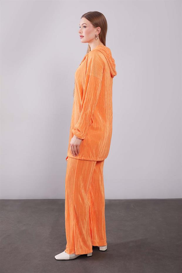 Oranj Kapüşonlu Bağcık Detaylı İkili Takım