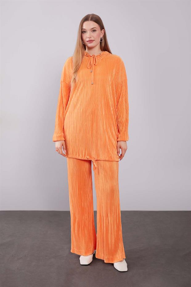 Oranj Kapüşonlu Bağcık Detaylı İkili Takım