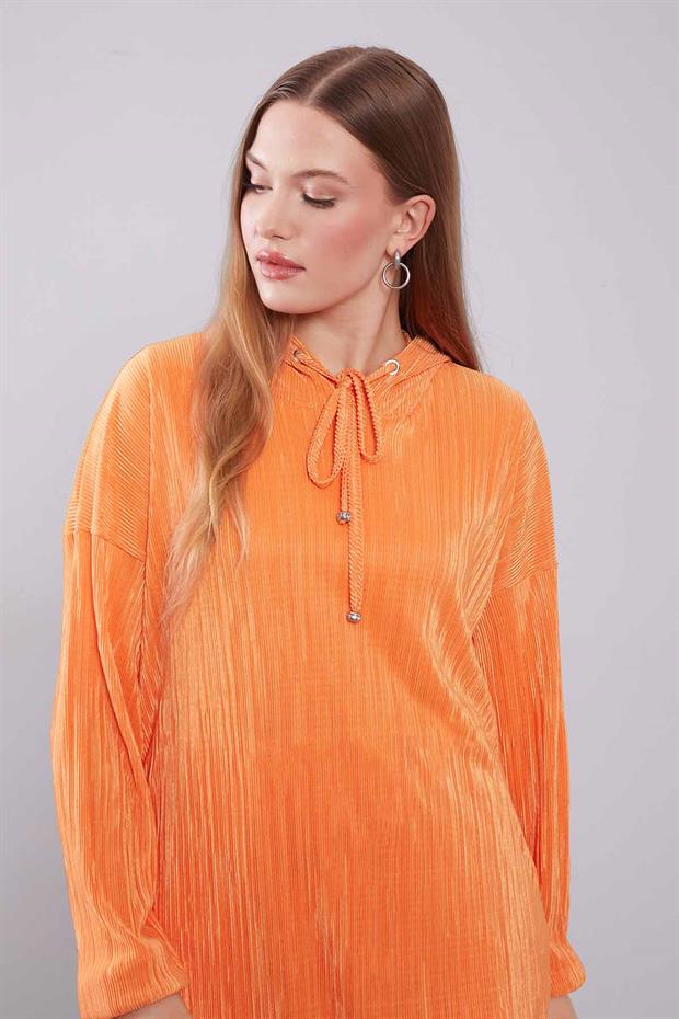 Oranj Kapüşonlu Bağcık Detaylı İkili Takım