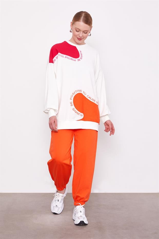 Oranj Omuz Detaylı Sweat