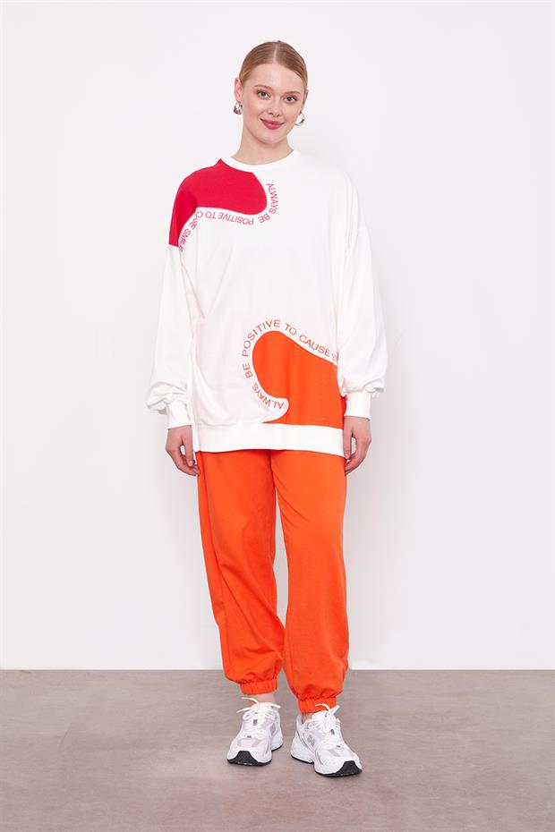 Oranj Beli Lastikli Jogger Pantolon