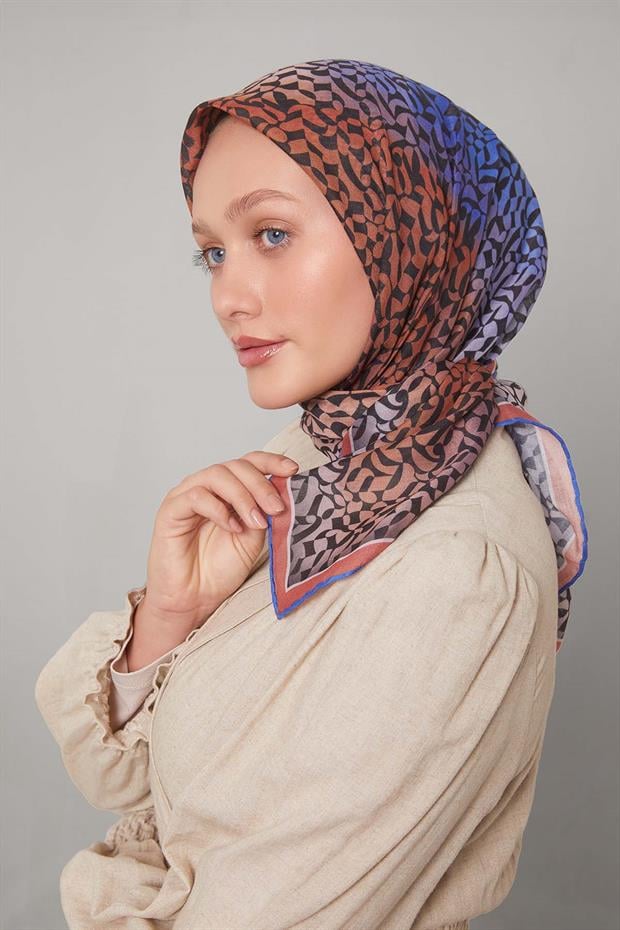 Oranj Renk Geçişli Desen Soft Eşarp