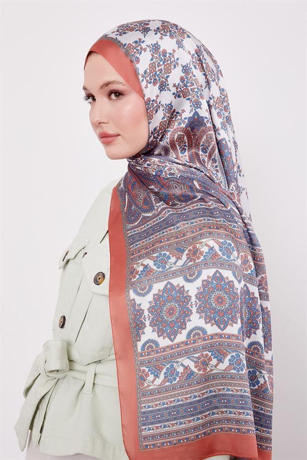 Oranj Sarmal Desen Hint İpeği Şal