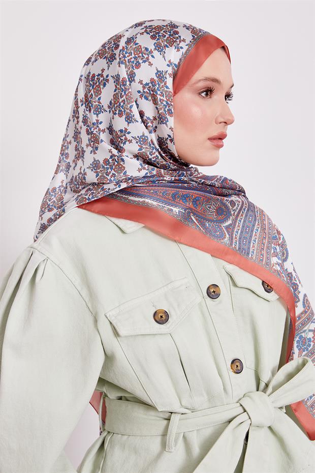 Oranj Sarmal Desen Hint İpeği Şal