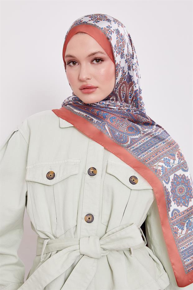 Oranj Sarmal Desen Hint İpeği Şal