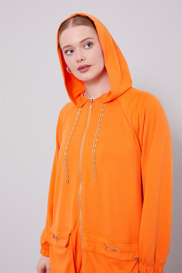 Oranj Zincir Detay Fermuarlı İkili Takım