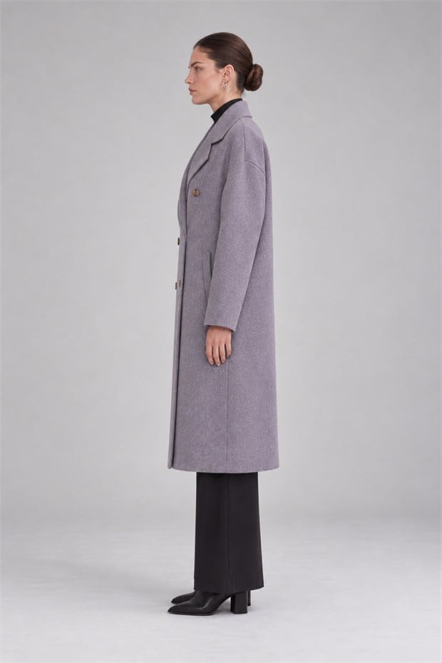 Oversize Astarsız Kaşe Kaban Gri