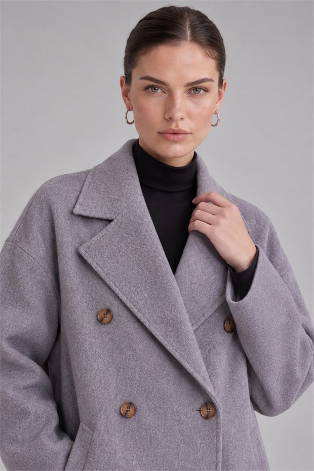 Oversize Astarsız Kaşe Kaban Gri