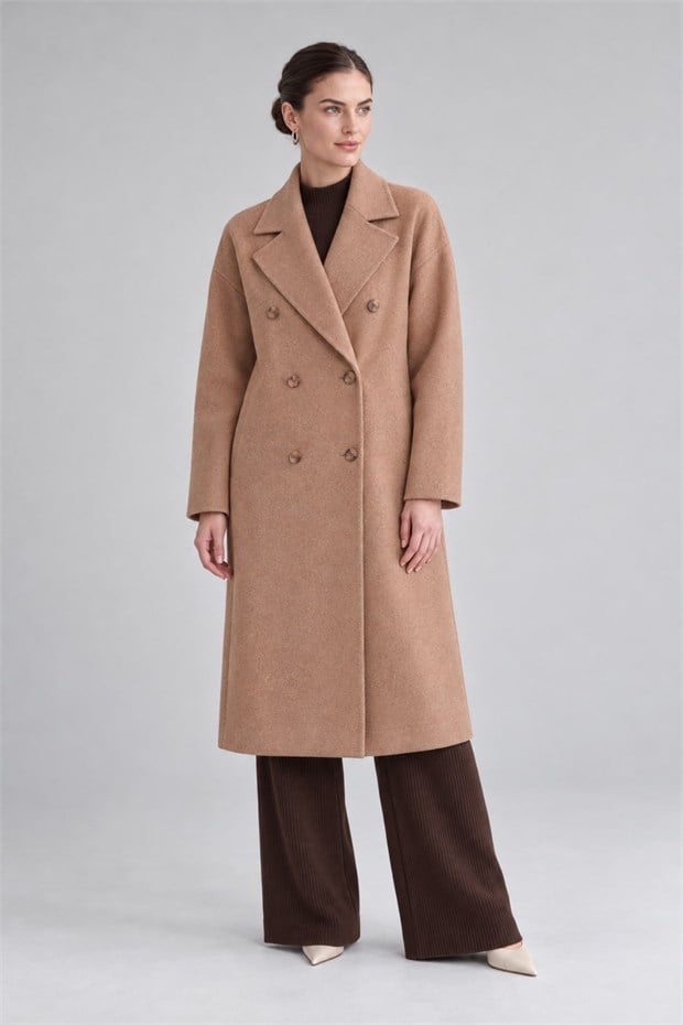 Oversize Astarsız Kaşe Kaban Toprak