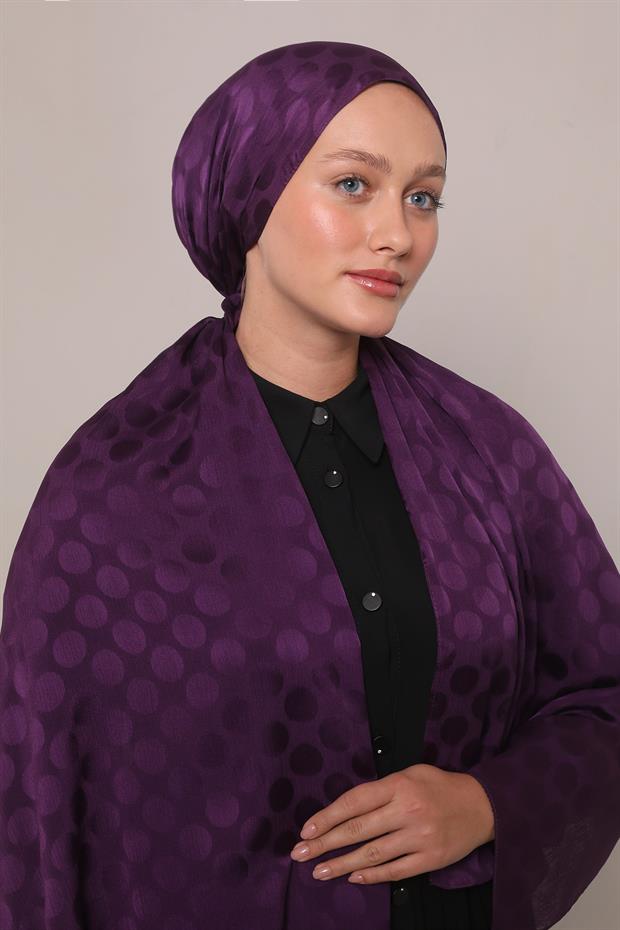 Patlıcan Moru Benek Desenli Jakar Capri Şal