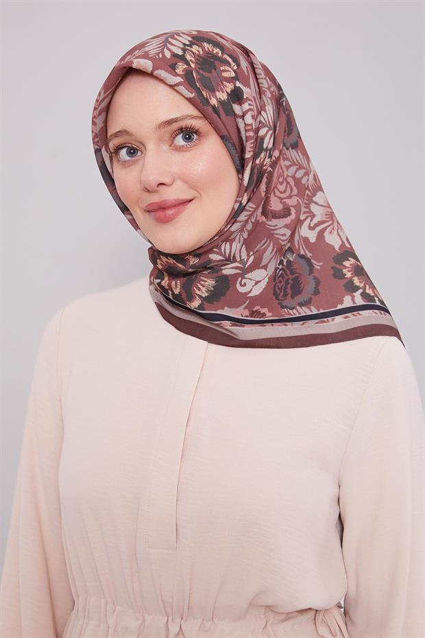 Patlıcan Moru Gül Desen Aura Eşarp
