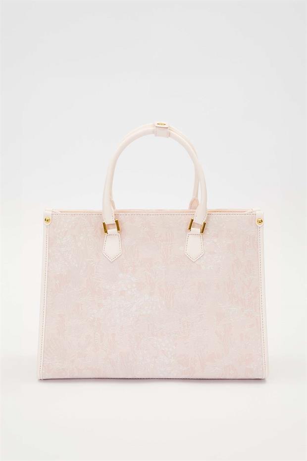 Pembe Baskı Detaylı Büyük El Çantası