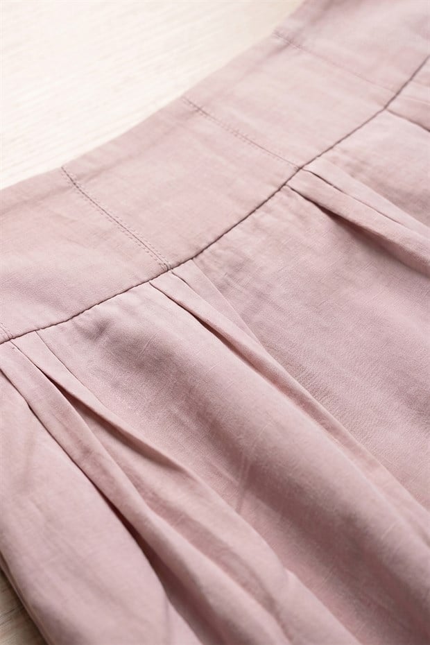 Pembe Bel Dikiş Detaylı Etek