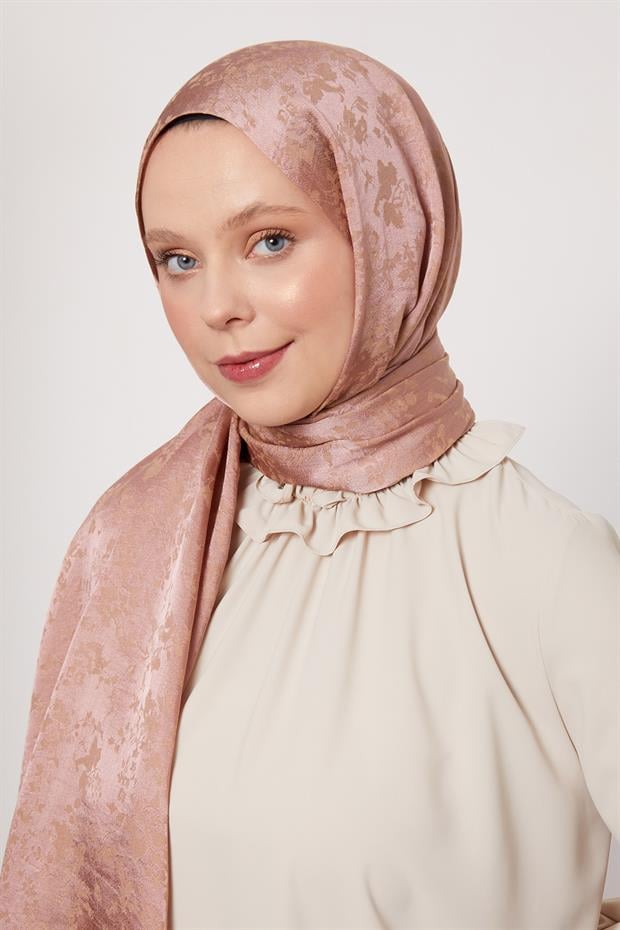 Pembe Çiçek Desen İtalyan Jakar Şal