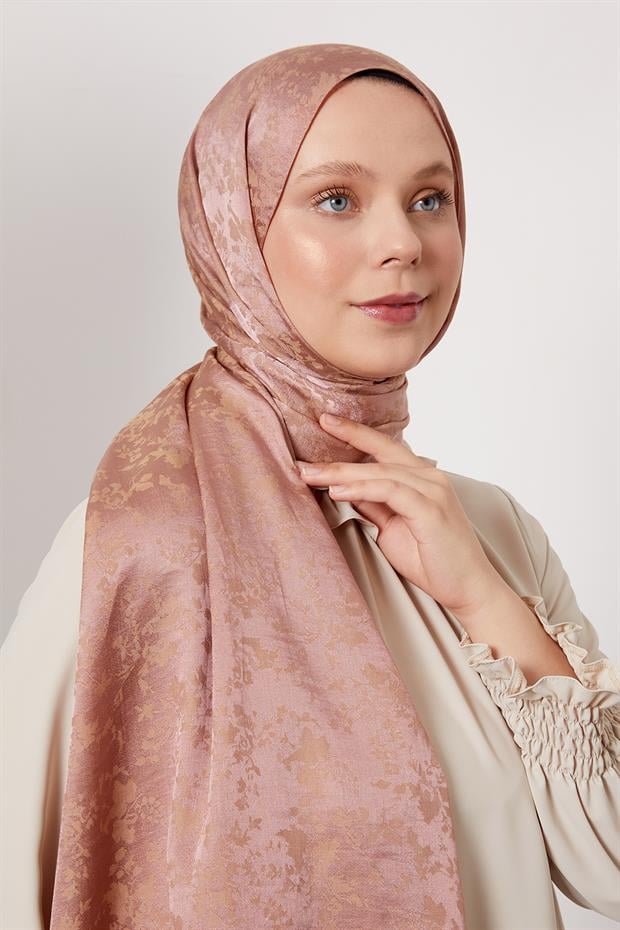Pembe Çiçek Desen İtalyan Jakar Şal