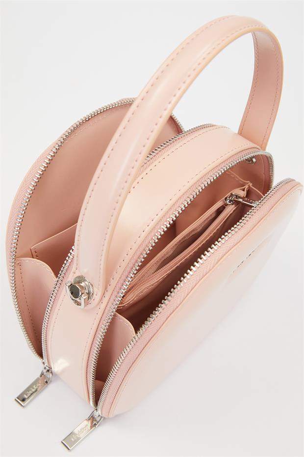 Pembe Çift Fermuarlı Omuz Çantası