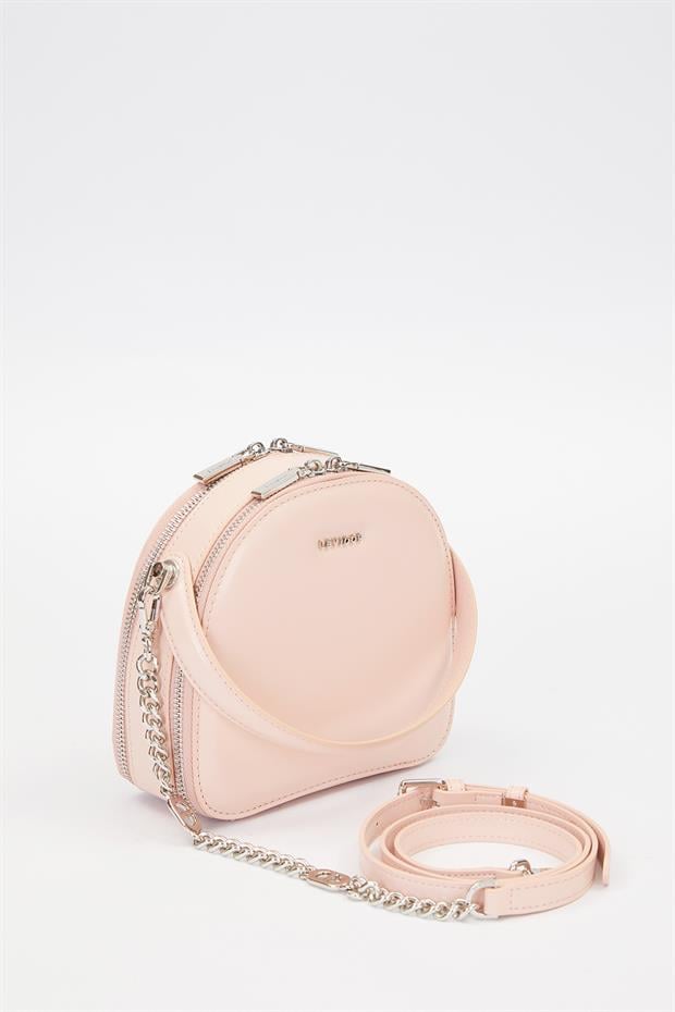 Pembe Çift Fermuarlı Omuz Çantası