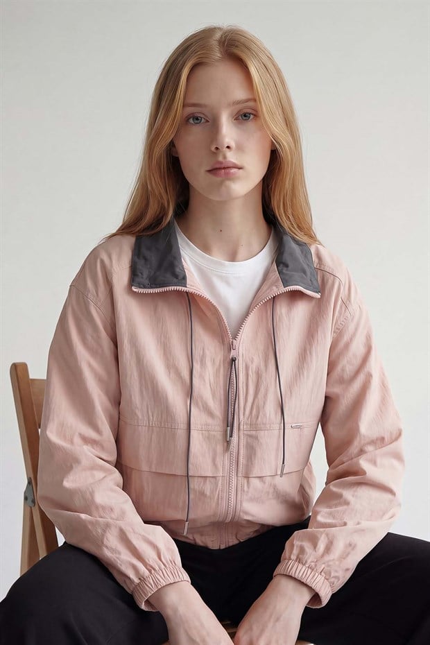 PEMBE Çift Renk Yakalı Ceket