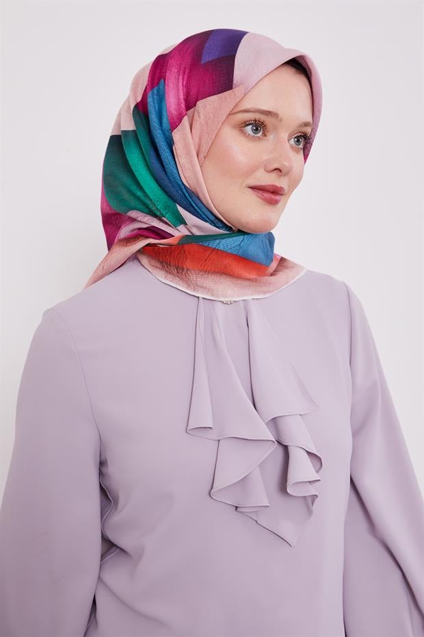 Pembe Çizgi Desen Pamuk Eşarp