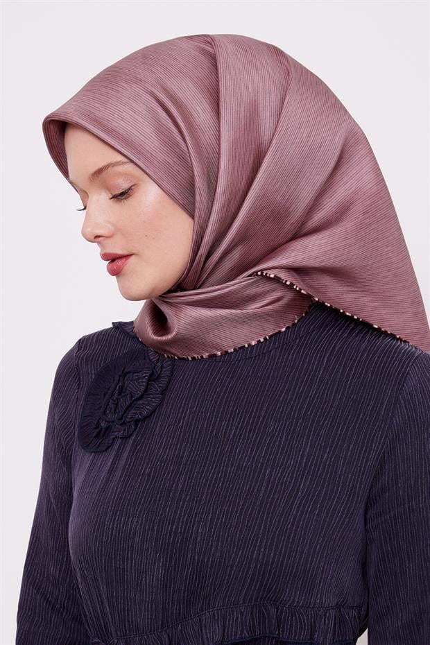 Pembe Çizgili Twill İpek Eşarp