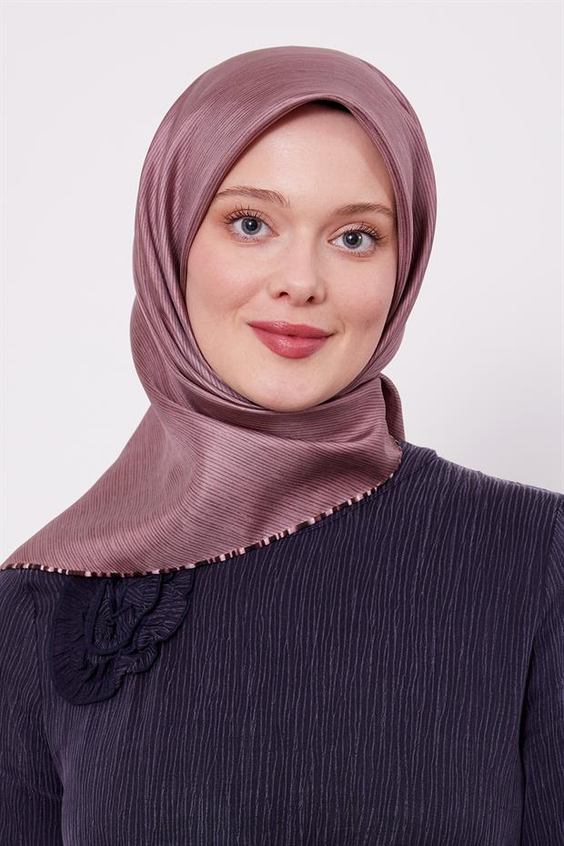 Pembe Çizgili Twill İpek Eşarp