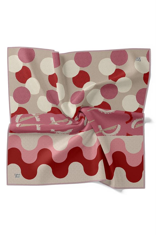 Pembe Yuvarlak Desen Twill İpek Eşarp