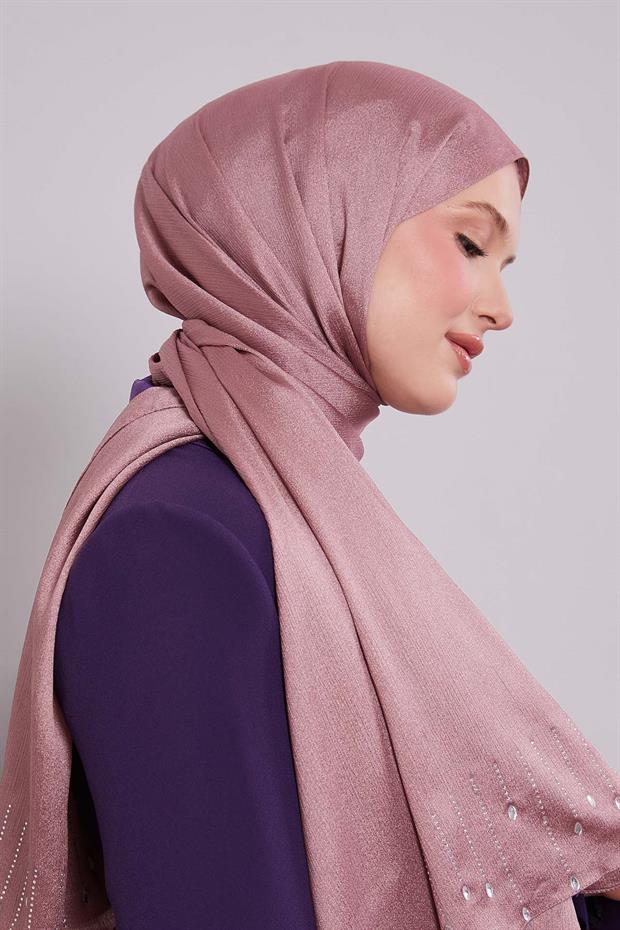 Pembe Damla Taşlı Diamond Şal