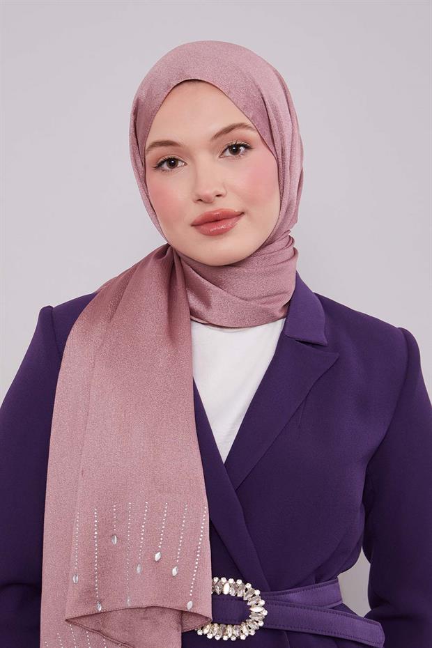 Pembe Damla Taşlı Diamond Şal
