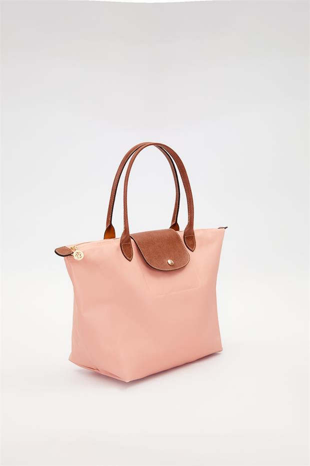 Pembe Deri Askılı Tote Omuz Çantası