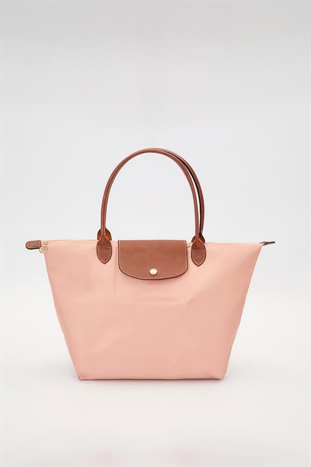 Pembe Deri Askılı Tote Omuz Çantası