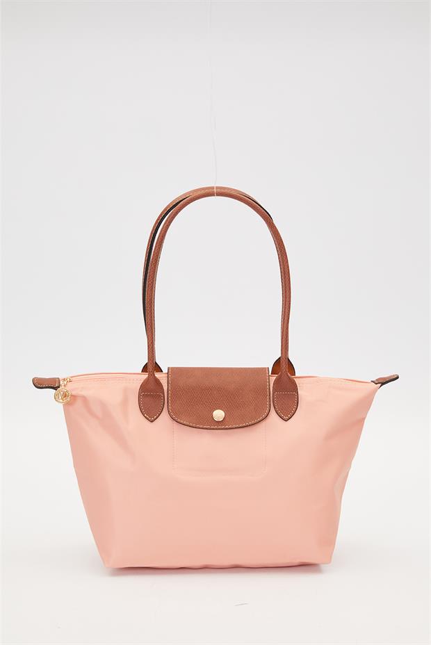 Pembe Deri Kapaklı Uzun Askılı Omuz Çantası