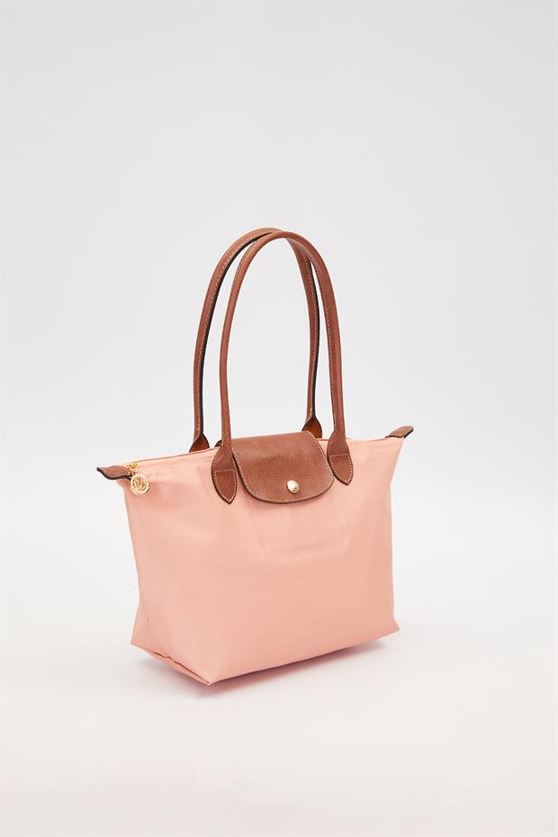 Pembe Deri Kapaklı Uzun Askılı Omuz Çantası