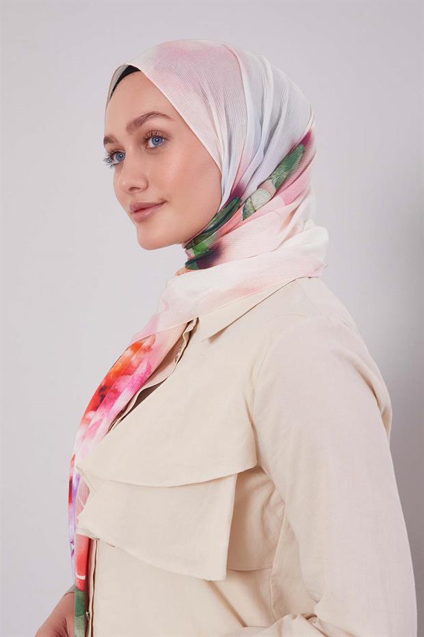 Pembe Ebruli Desen Pamuk Şal